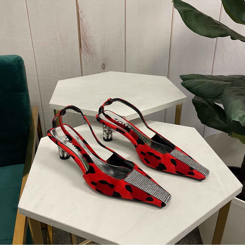 Tom Ford Velvet Animalier Crystal Slingback